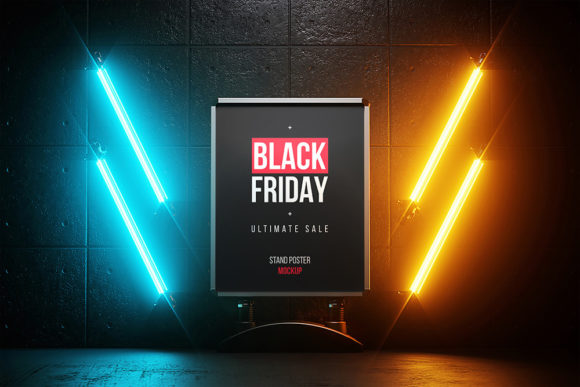 Download Poster in Dark Place with Neon Mockup - Poster Collection